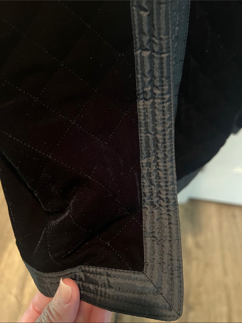 MSK Classic Quilted Black Velvet Jacket with Gray Trim - Picture 4 of 6
